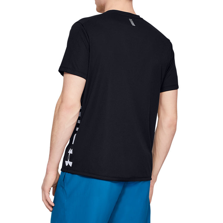 Men's Under Armour Stride Side Alphabet Running Short Sleeve Black 1346551-001