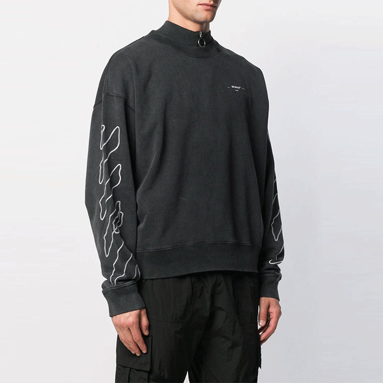 Men's Off-White Classic Stripe Logo Printing Pullover Black OMBA035F19E300111001