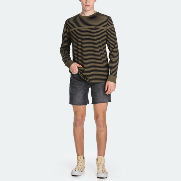 Men's Levis Casual Pure Cotton Stripe Long Sleeves Dark Green T-Shirt 85622-0000