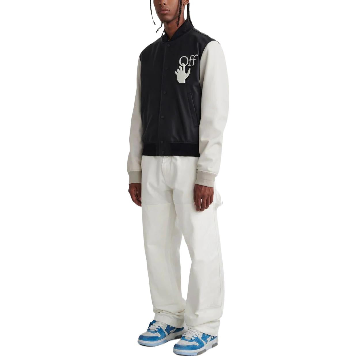 Men's Off-White FW22 Splicing Alphabet Logo Printing Long Sleeves Version Black Jacket OMJA091S22LEA0011061