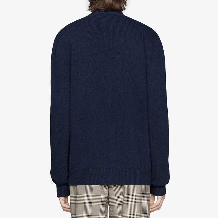 Gucci GG Checked Jacquard Cashmere Sweater For Men Navy 577232-XKAUZ-4548