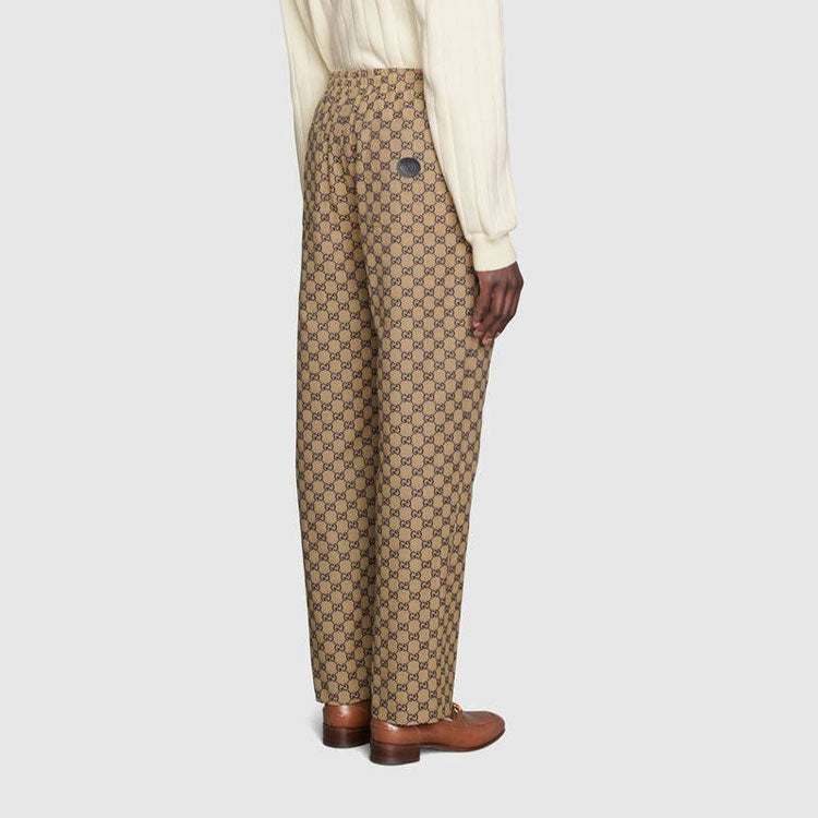Men's Gucci SS21 Leather Interlock Double G Canvas Long Pants/Trousers Beige 658090-Z8AOV-9078