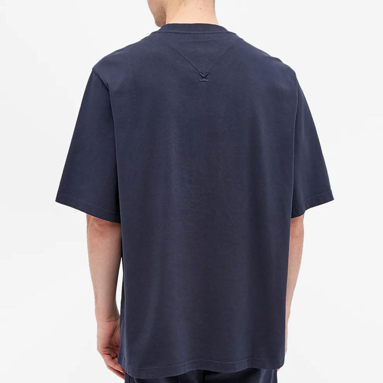Men's KENZO Alphabet Embroidered Loose Round Neck Short Sleeve Navy Blue T-Shirt FA65TS0544SK-76