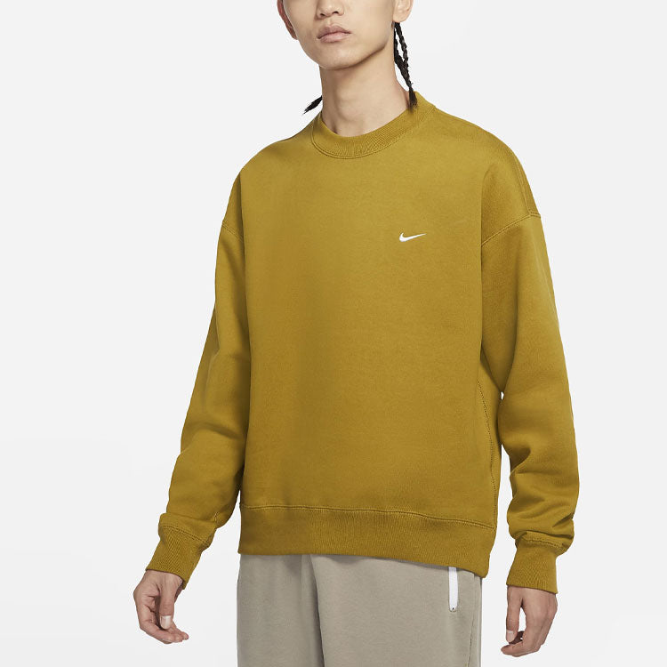 Men's Nike Lab Fleece Crew Solid Color Plush Stay Warm Sports Round Neck Pullover Desert Green DA0318-318