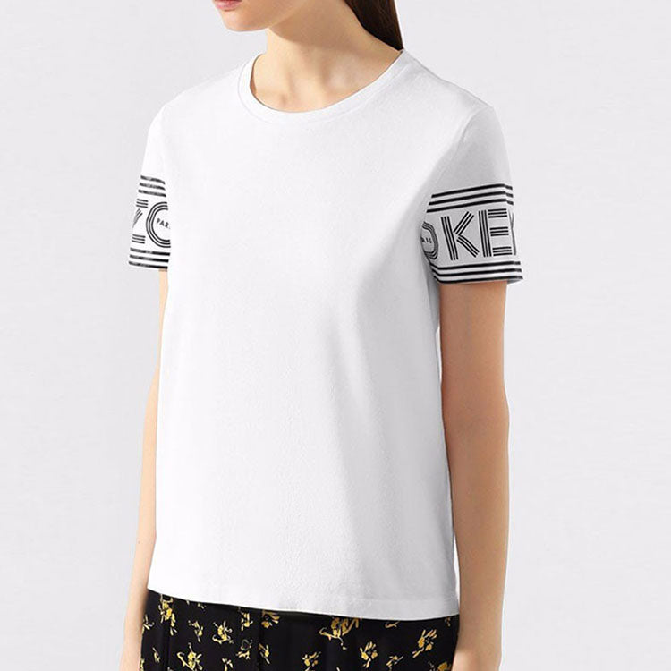KENZO Cuff Logo Pattern Round Neck Short Sleeve White T-Shirt F002TS793985-01
