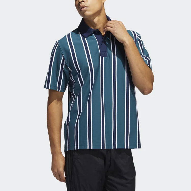 Men's adidas originals Stripe Sports Short Sleeve polo Green Polo Shirt GN3798
