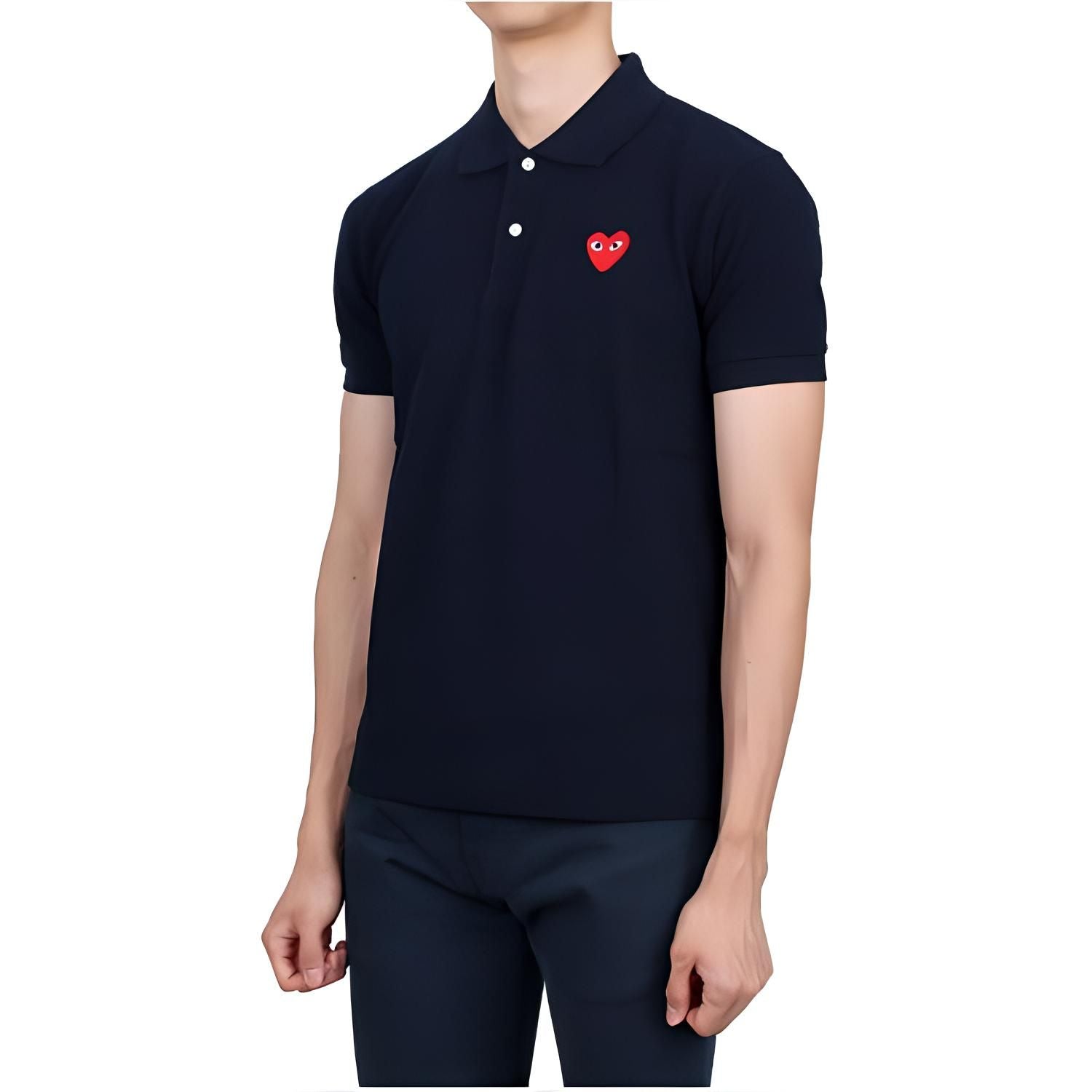 COMME des GARCONS PLAY SS25 Red Emblem Polo Shirt 'Navy' AX-T006-051-2
