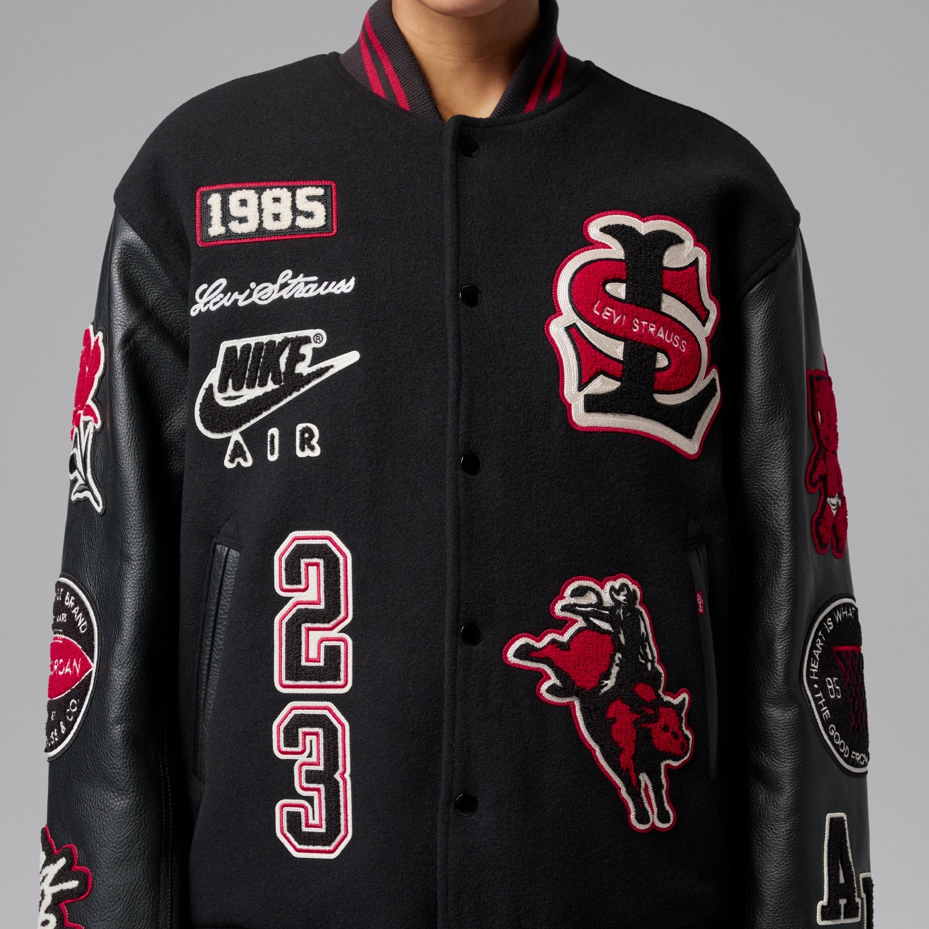 Air Jordan x Levi's Varsity Jacket Asia Sizing 'Black Gym Red' IM6740-010