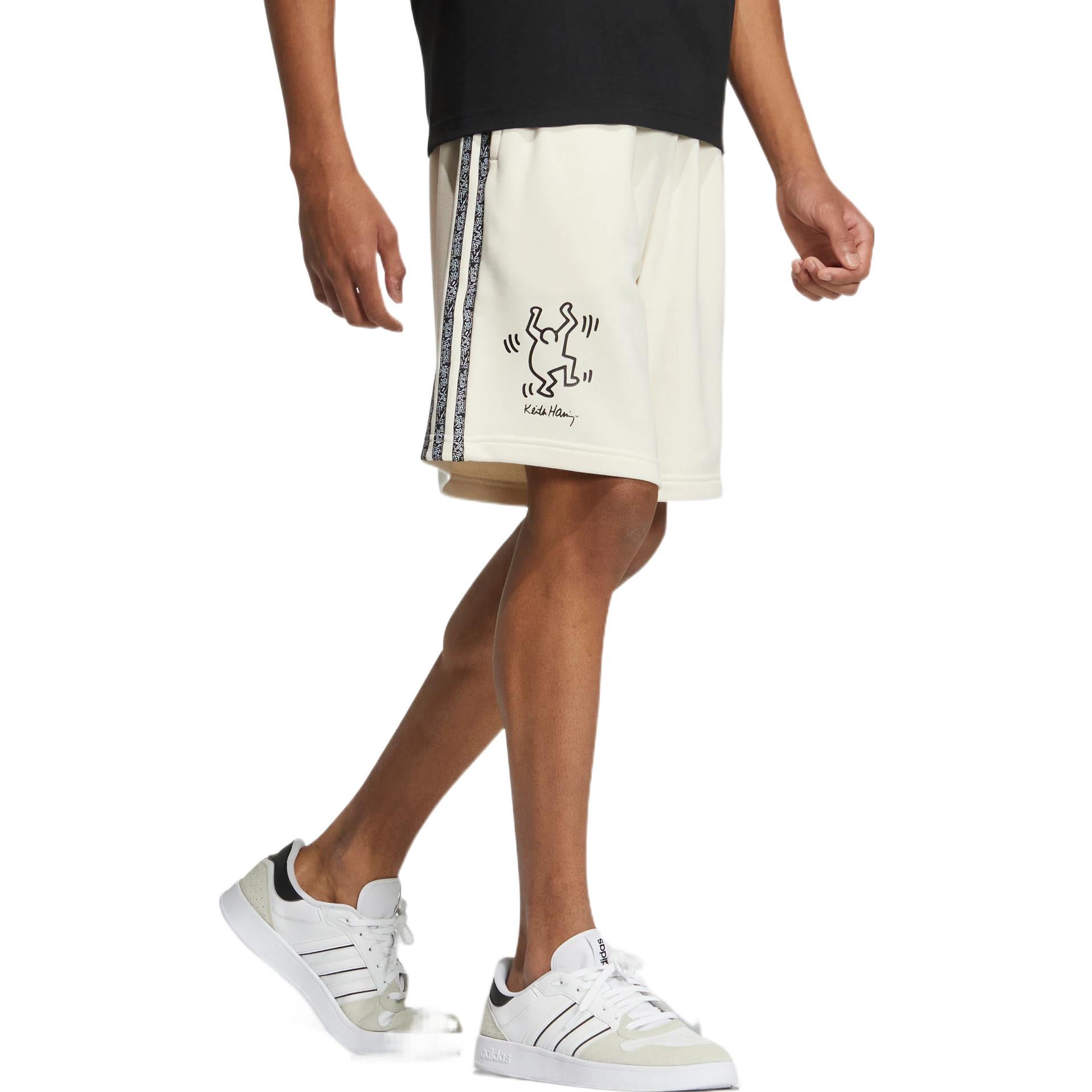 Men's adidas neo x . Crossover Cartoon Pattern Stripe Athleisure Casual Sports Shorts Beige HD7258
