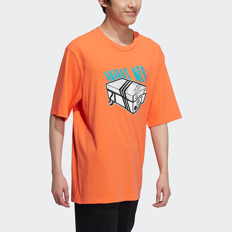 adidas neo M Brlv Tee1 Printing Sports Round Neck Short Sleeve Orange Yellow H59448