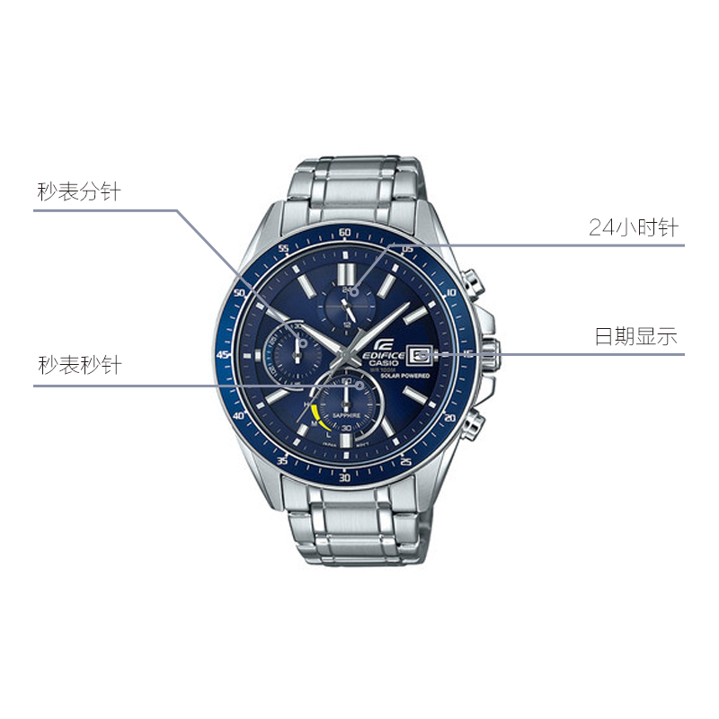 CASIO EDIFICE Waterproof Sapphire Crystal Solar Powered Stainless Steel Strap Mens Silver Analog EFS-S510D-2AVUPR