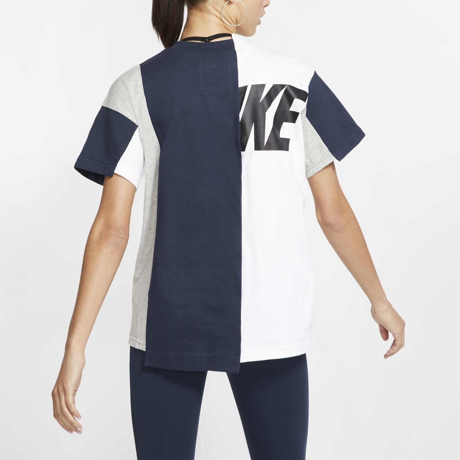 (WMNS) Nike x sacai NRG Splicing logo Colorblock T-Shirt 'Navy' CD6311-711