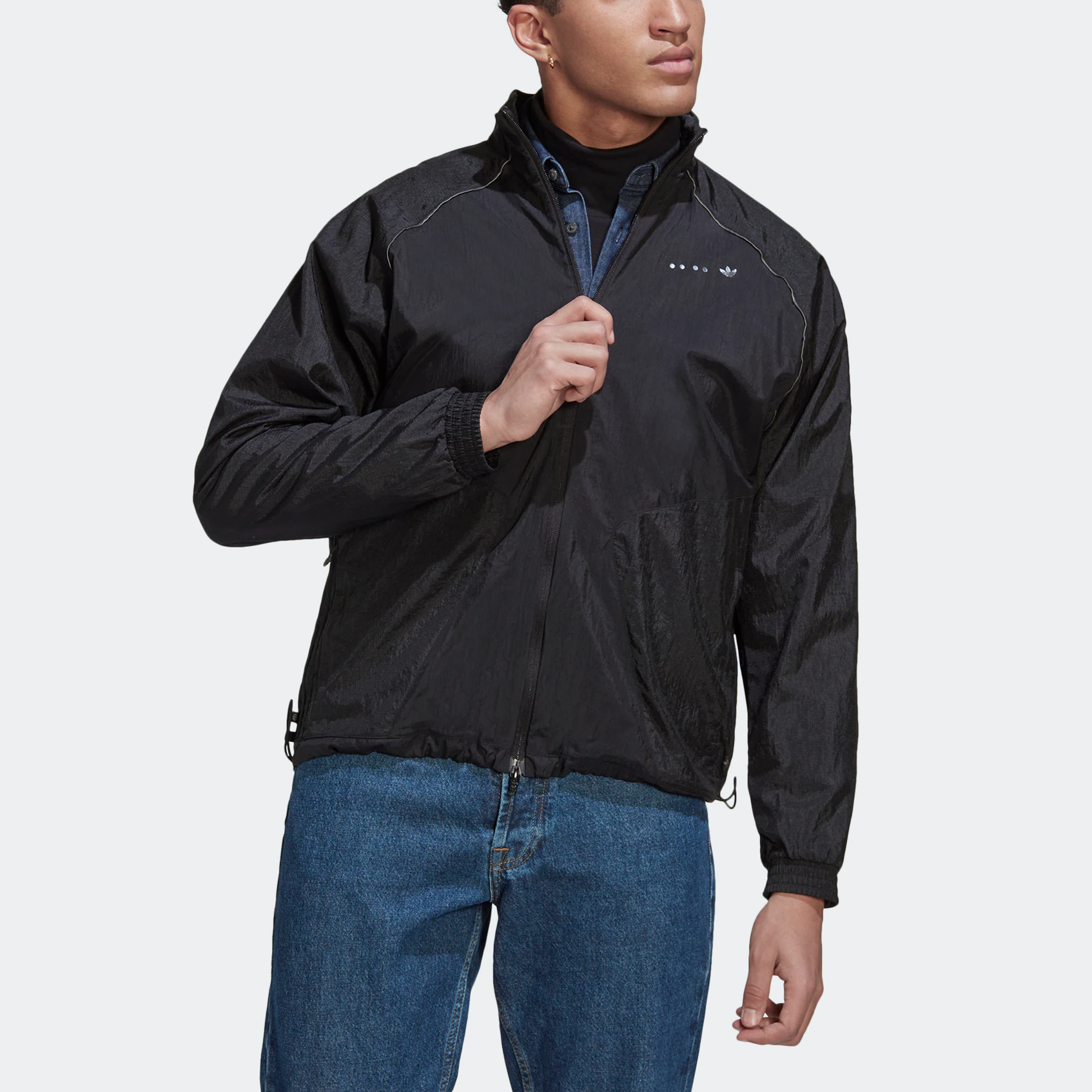 Men's adidas originals Mtrlmix Trcktt Solid Color Logo Embroidered Stand Collar Sports Jacket Black HK2730