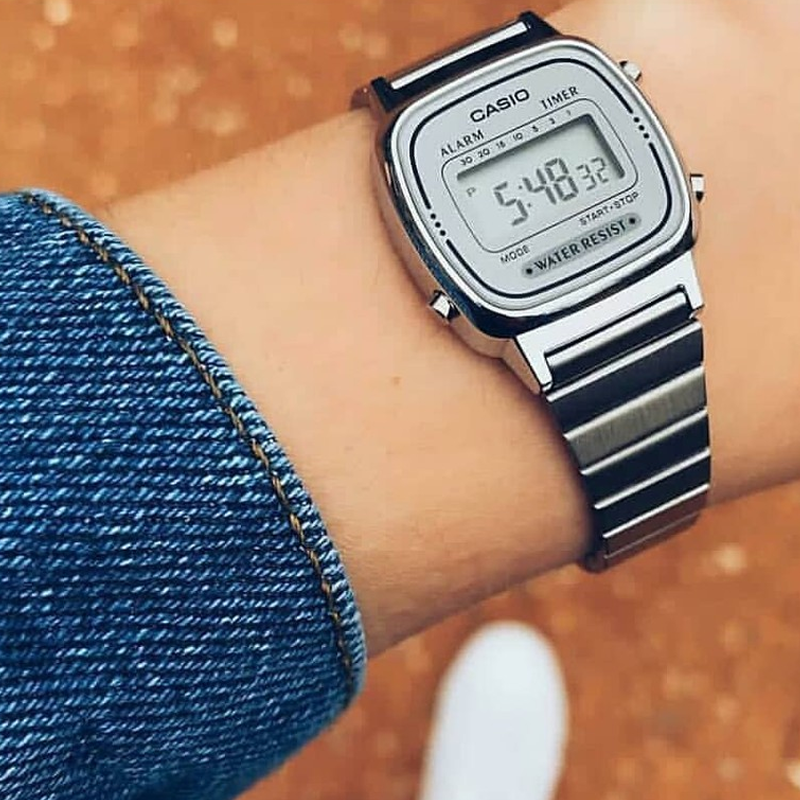 CASIO STANDARD Vintage Dial Steel Link Band Quartz Waterproof Silver Digital LA670WA-7D