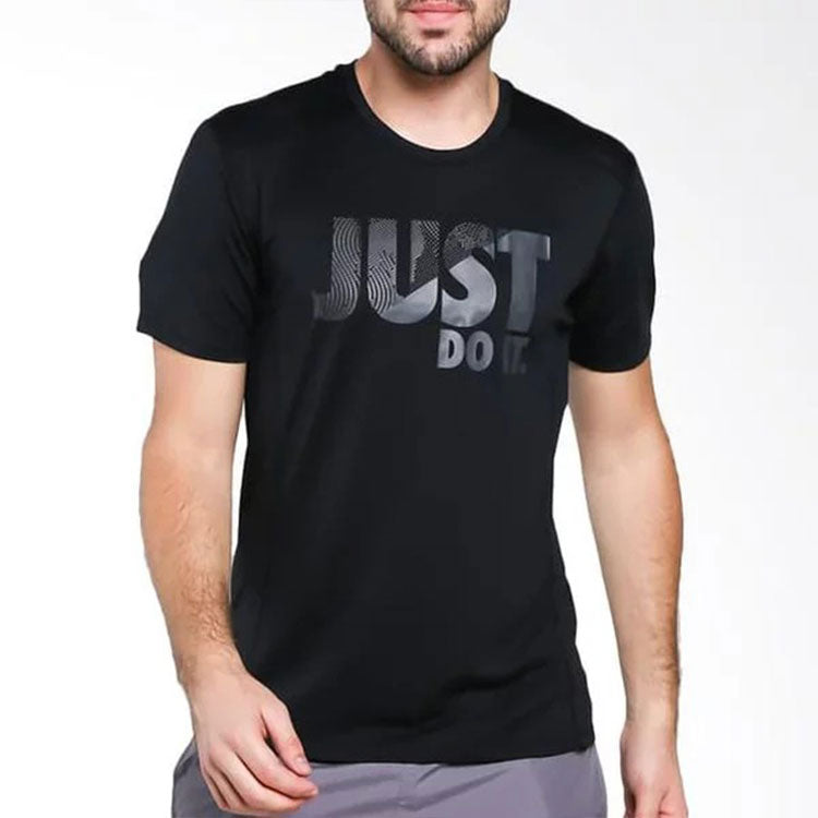 Men's Nike Alphabet Printing Sports Round Neck Pullover Short Sleeve Black T-Shirt AH2258-010