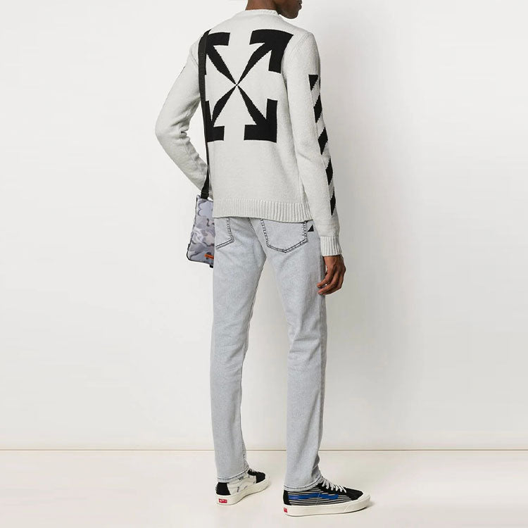 Men's Off-White Arrows Diagonal Stripes Intarsia Pullover Wool Sweater Slim Fit White OMHE023S20G730220610