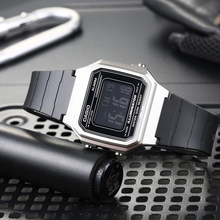 CASIO YOUTH Series STANDARD Retro Small 50 waterproof Sports Watch Strap Black Silver Digital W-217HM-7B