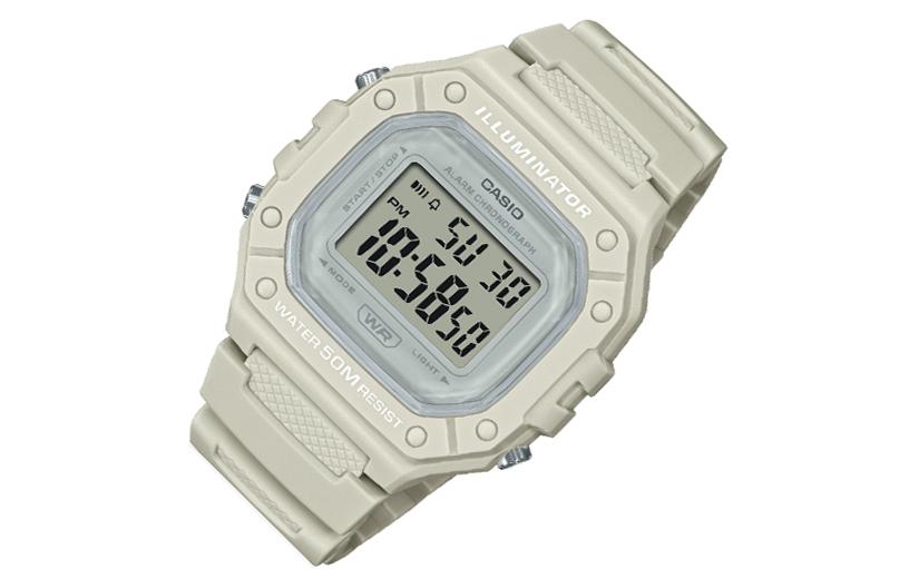 CASIO Fashion Stylish Sports 50m Waterproof White Watch Creamy Digital W-218HC-8AV