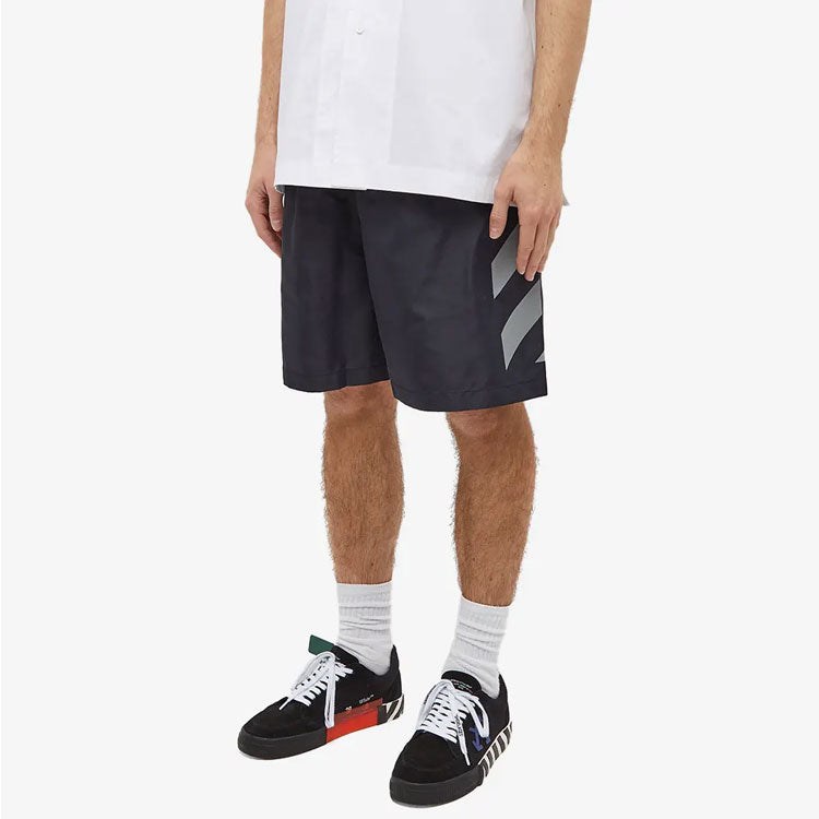 Men's Off-White SS22 Twill Printing Elastic Waistband Straight Shorts Ordinary Version Black OMFA010C99FAB00110101010