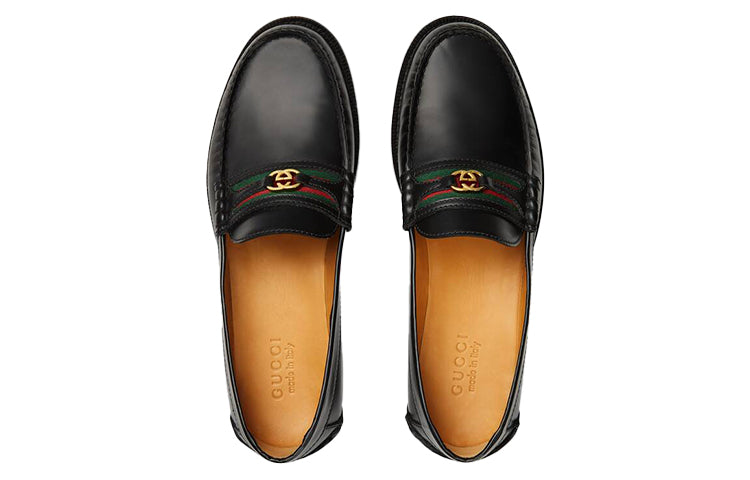 Gucci loafer with Interlocking G Green and Red Web 'Black Leather' 644724-17X10-1060