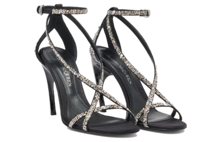 (WMNS) Alexander McQueen Armadillo Crossed Sandals 'Black Silver' 780693W4X271064