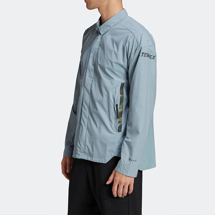 Men's adidas Terrex C Myshelter W.r Colorful Logo Stripe Printing Lapel Jacket Blue H65696