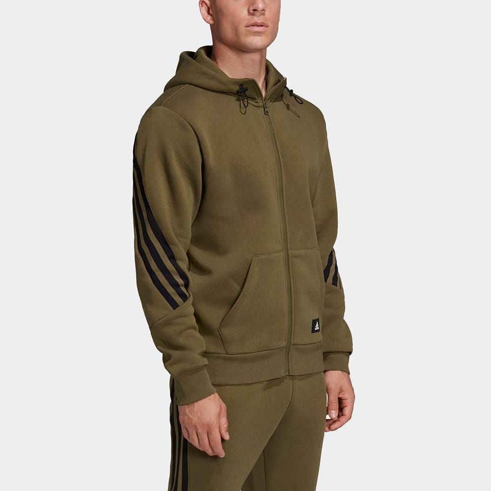 Men's adidas Fi Wtr Fz Stripe Sports Hooded Jacket Olive H44177