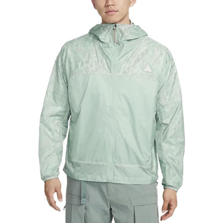 Nike ACG Cinder Cone Pattern Splicing Solid Color Zipper Hooded Jacket Green DB0979-014