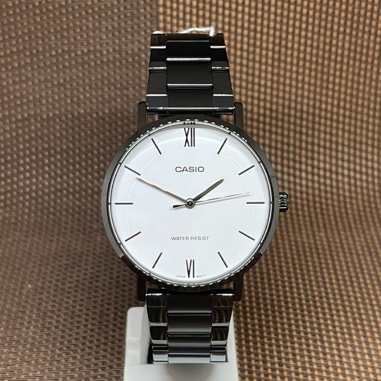 Casio Dress Classic Minimalistic Analog Steel Strap Watch 'Black White' MTP-VT01B-7B