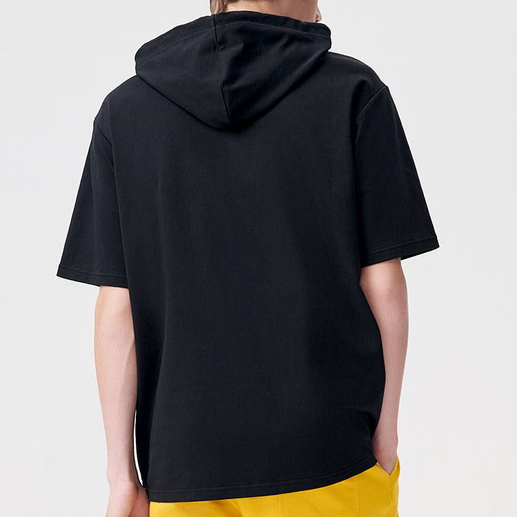 Men's FILA FUSION Contrasting Colors Stripe Splicing Knit hooded Short Sleeve Black T11M122501F-BK