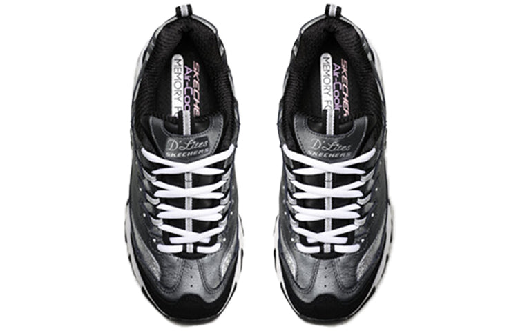 (WMNS) Skechers D'Lites 1.0 Low-Top Running Shoes Black/Silver 13155-BKSL