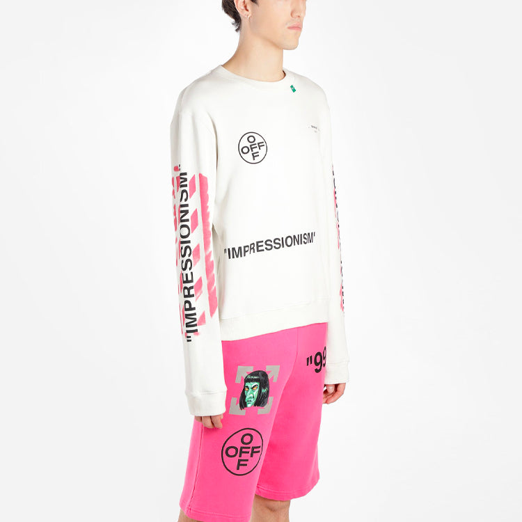 Off-White MENS SS19 Virgil Abloh Diag Stencil Slim Crewneck Sweater Logo White OMBA025R190030150228