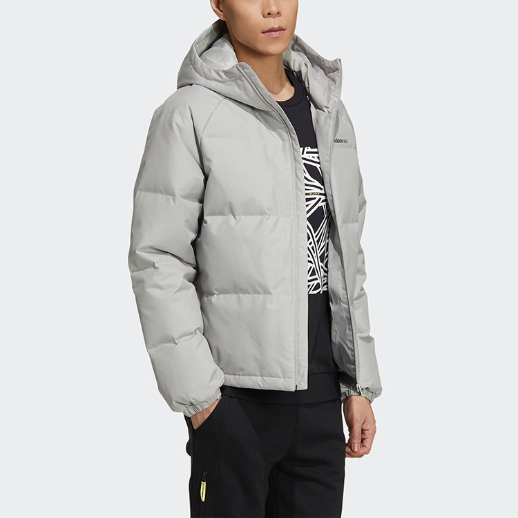 adidas neo M Down Jacket Sports hooded down Jacket Metallic Gray GP5918