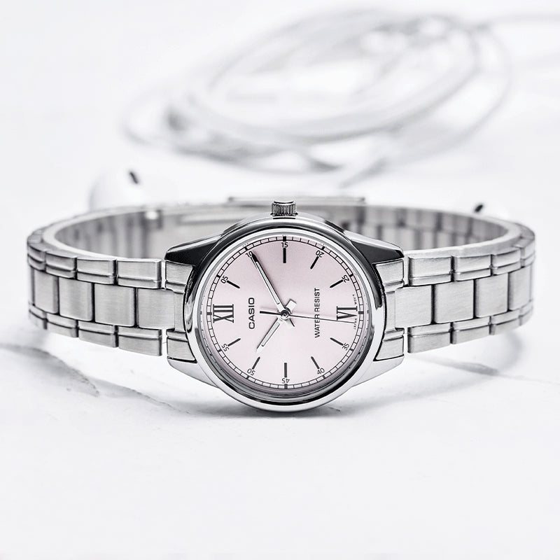CASIO Quartz Stainless Steel Strap Pink Watch Dial Pink Analog LTP-V002D-4B