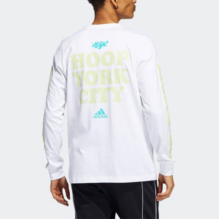 Men's adidas Alphabet Logo Printing Round Neck Long Sleeves Pullover White HC4461