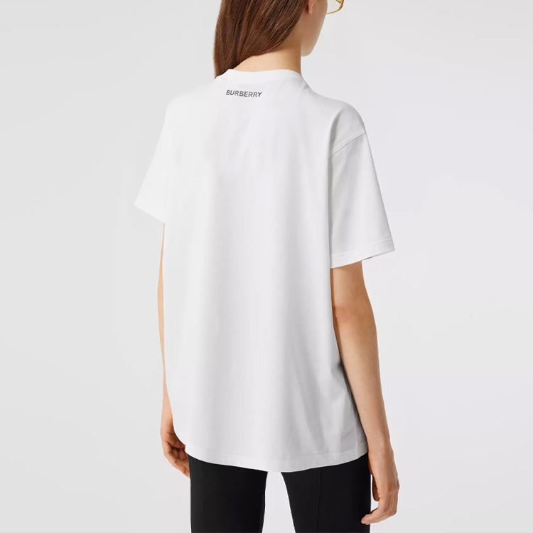 Burberry Slogan Printing Loose Short Sleeve White 80360411