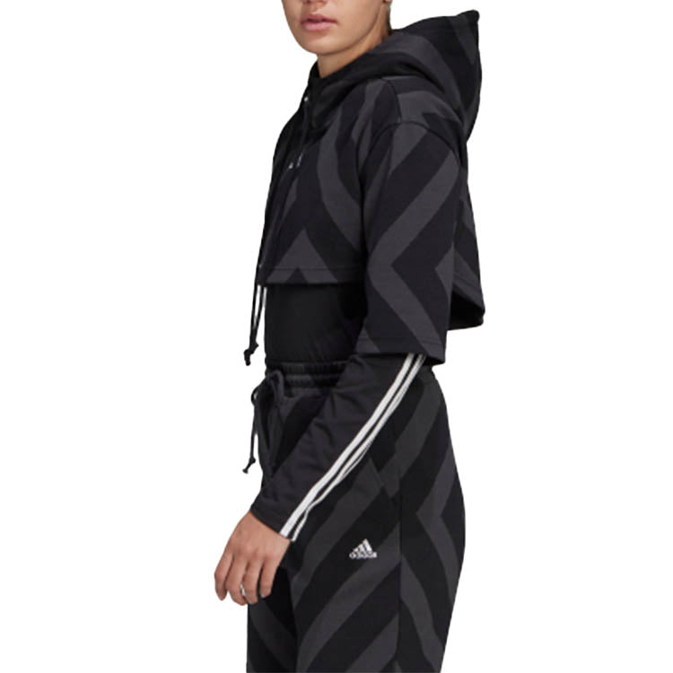 (WMNS) adidas Pg Crpd Hoodie Stripe hooded Short Hoodie Black GT5663