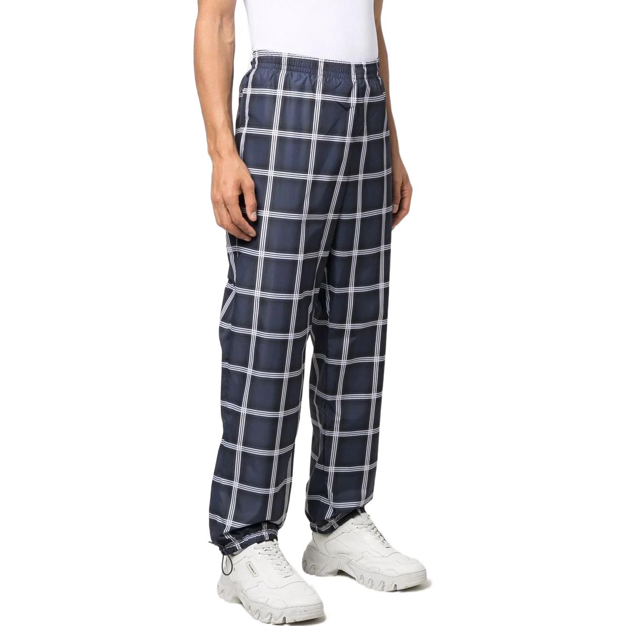 Men's adidas Logo Plaid Straight Elastic Waistband Drawstring Casual Pants/Trousers Blue HC9471