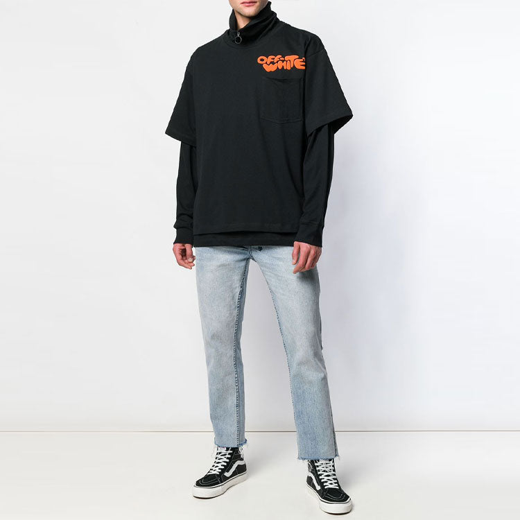 Off-White Alphabet Pattern Printing Zipper lapel Long Sleeves Black OMAB027R191850141019