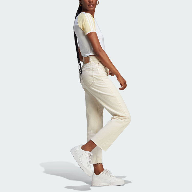 (WMNS) adidas originals Logo Short T-Shirts 'White Yellow' IT8152