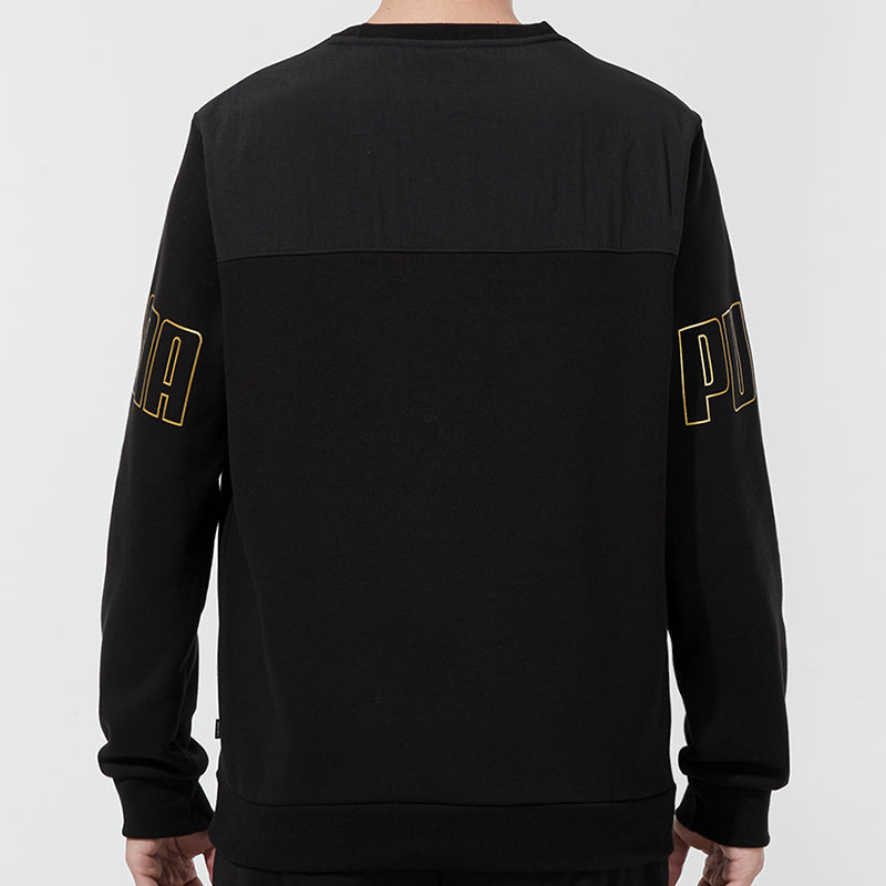 PUMA Winterized Crew Bronzing Logo Splicing Sports Round Neck Pullover Black 848256-01