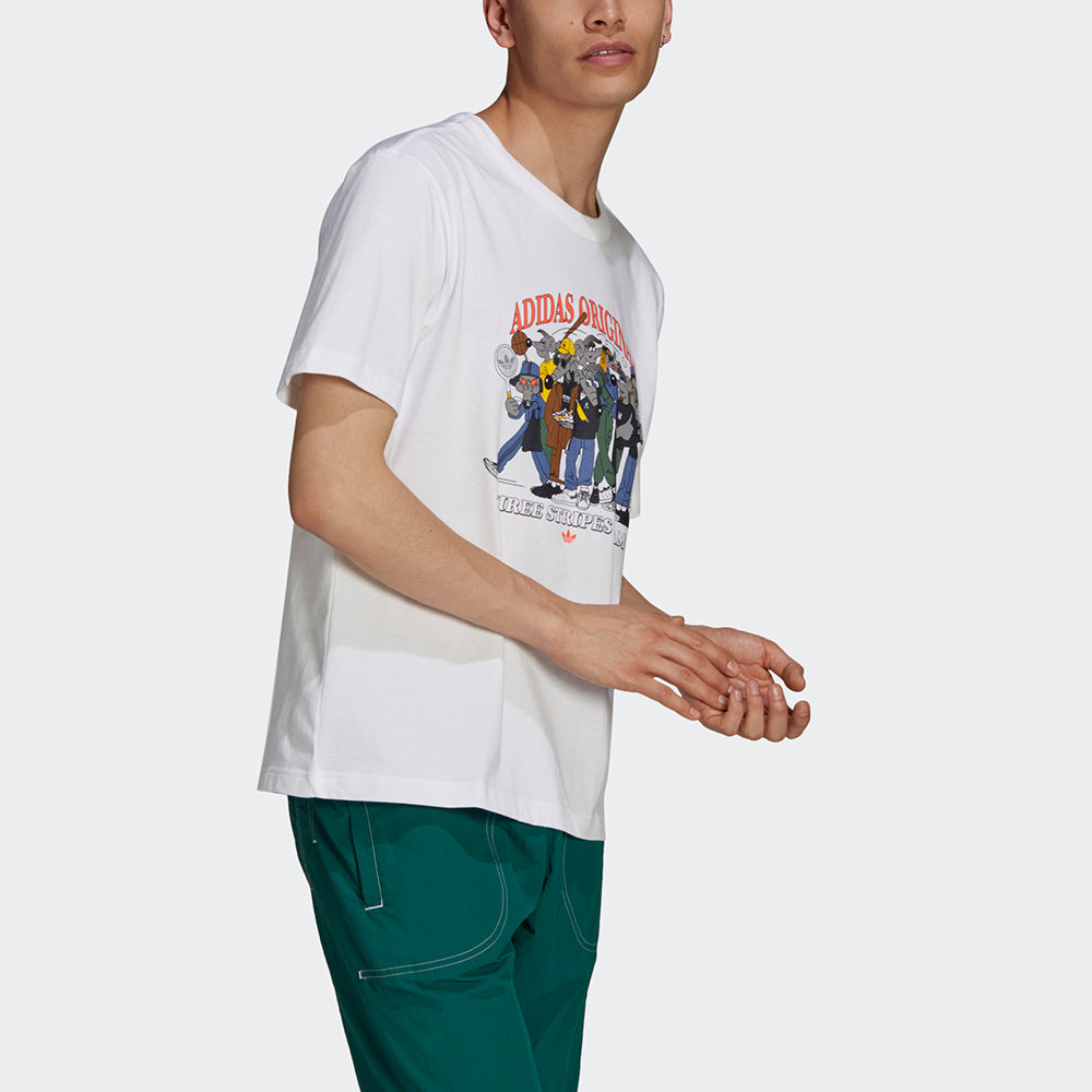 adidas originals Rateunion Tee Retro Funny Cartoon Printing Sports Short Sleeve White GN3281