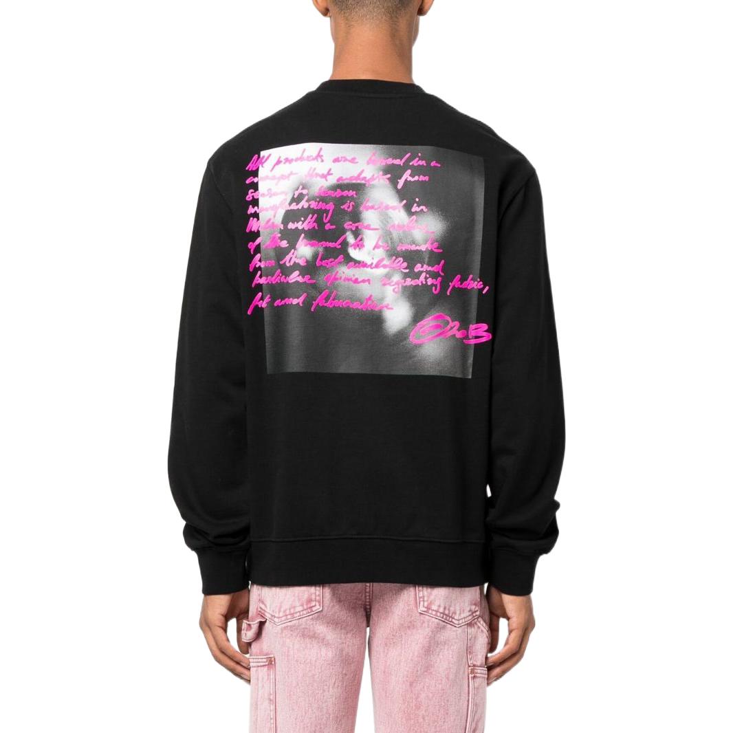 Men's Off-White FW22 Alphabet Logo Pattern Printing Round Neck Pullover Long Sleeves Black OMBA057F22FLE0091068