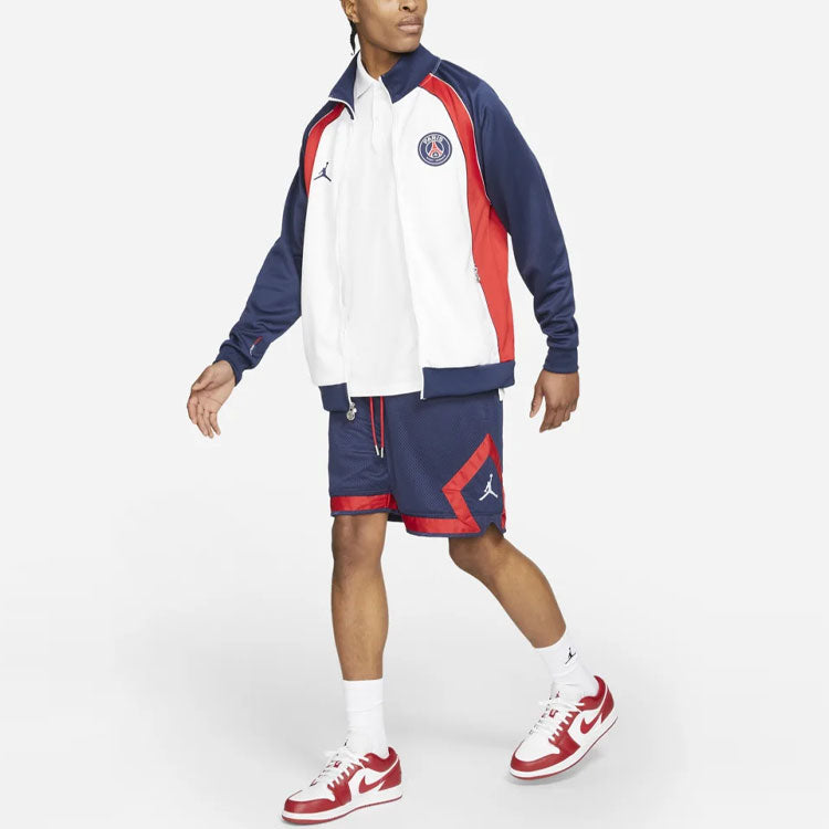 Air Jordan Paris Saint-Germain Colorblock logo Sports Knit Stand Collar Jacket Blue DB6489-100