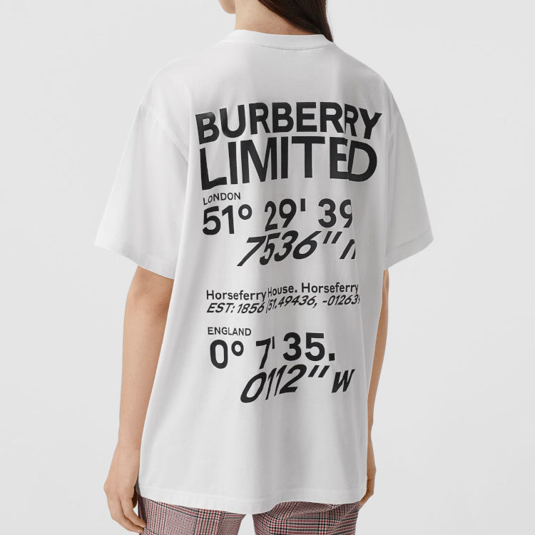 Burberry Alphabet Printing Cotton Loose Short Sleeve White 80372921