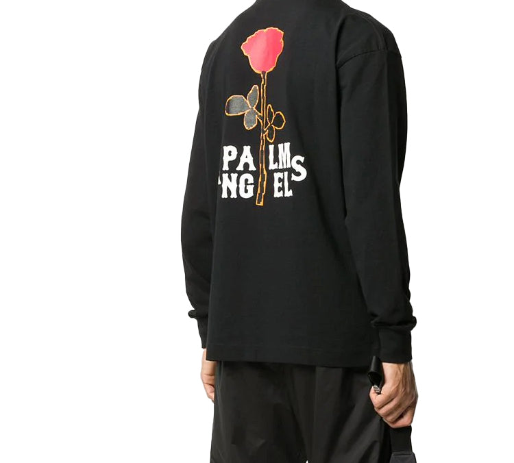 Men's PALM ANGELS Back Rose Printing Long Sleeves Black PMAB002E20JER0021025