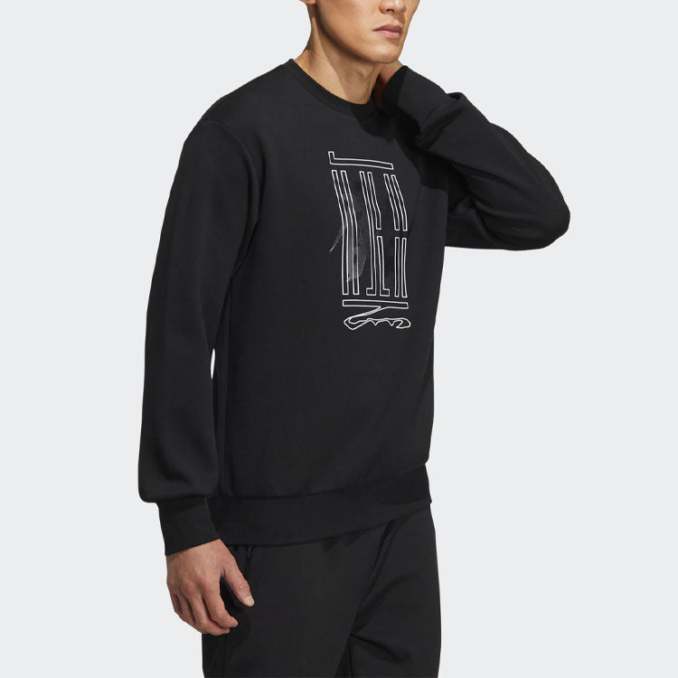 Men's adidas Wj Swt Logo Martial Arts Series Word Printing Sports Round Neck Pullover Black HE5156