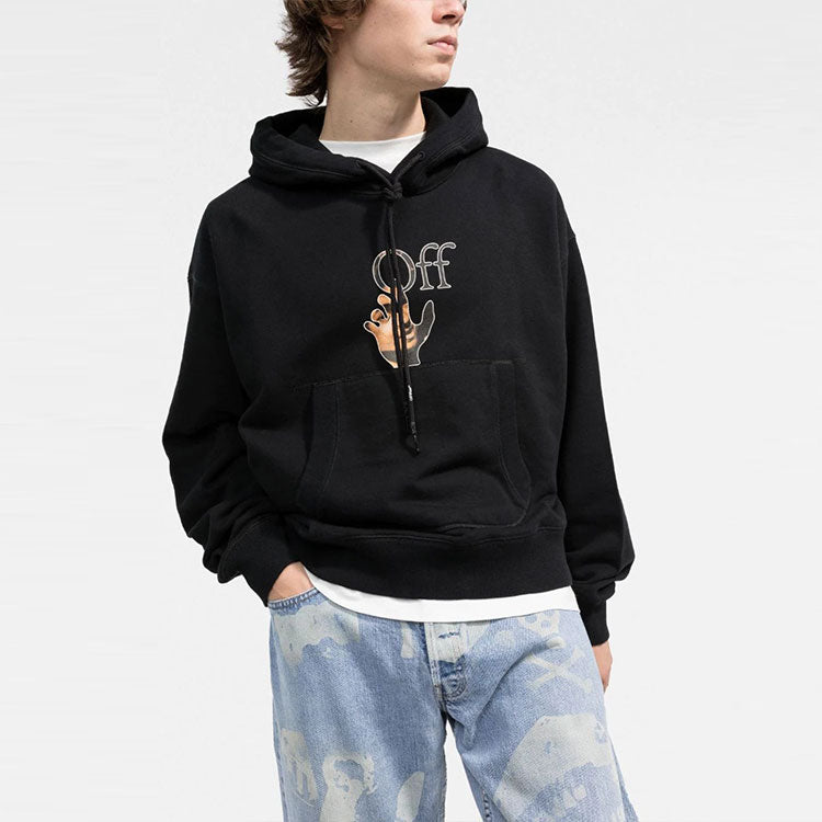 Men's Off-White FW21 Funny Logo Printing Pullover Loose Fit Black OMBB073F21FLE0021084