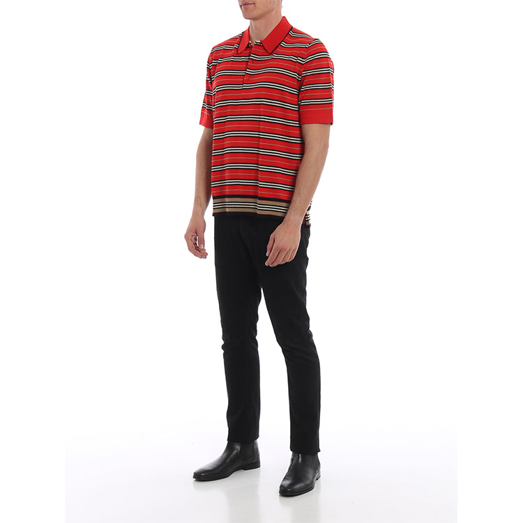 Burberry FW21 Stripe Wool Knit Polo Male Red 80092231