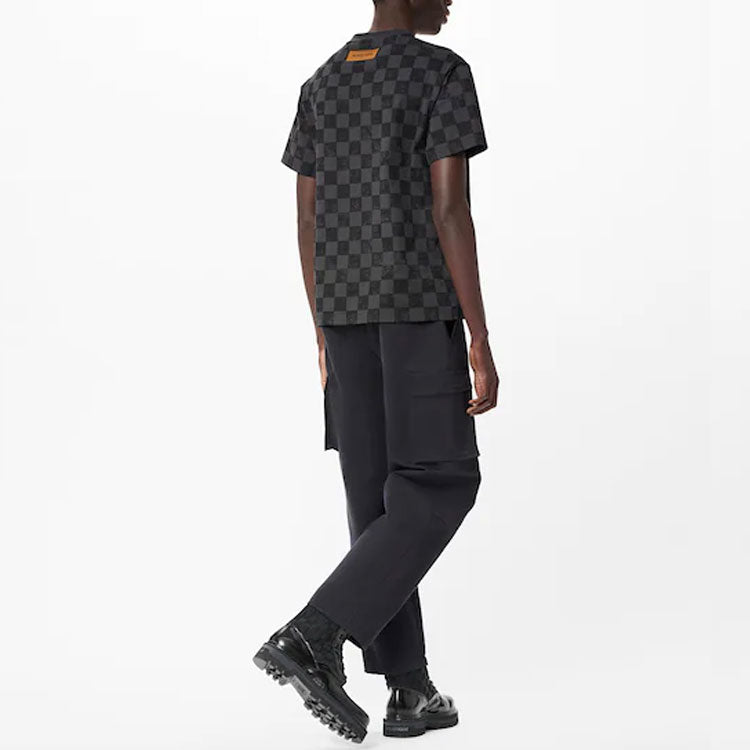 LOUIS VUITTON Grid Full Print Round Neck Pullover Short Sleeve Black 1A99VO